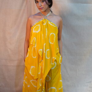 Yellow Bandhani-Inspired Halter Neck Jumpsuit