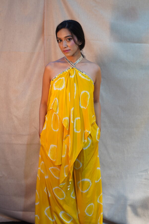 Yellow Bandhani-Inspired Halter Neck Jumpsuit