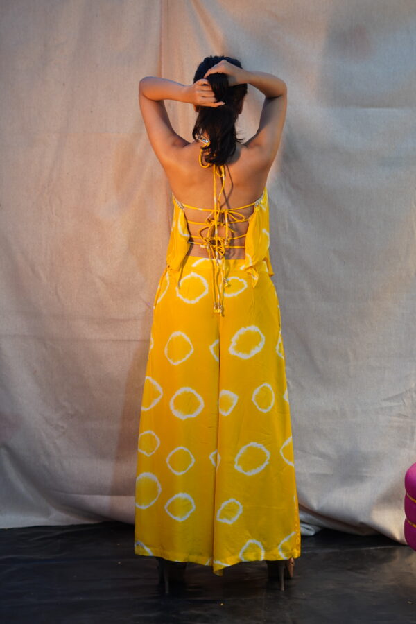 Yellow Bandhani-Inspired Halter Neck Jumpsuit - Image 3