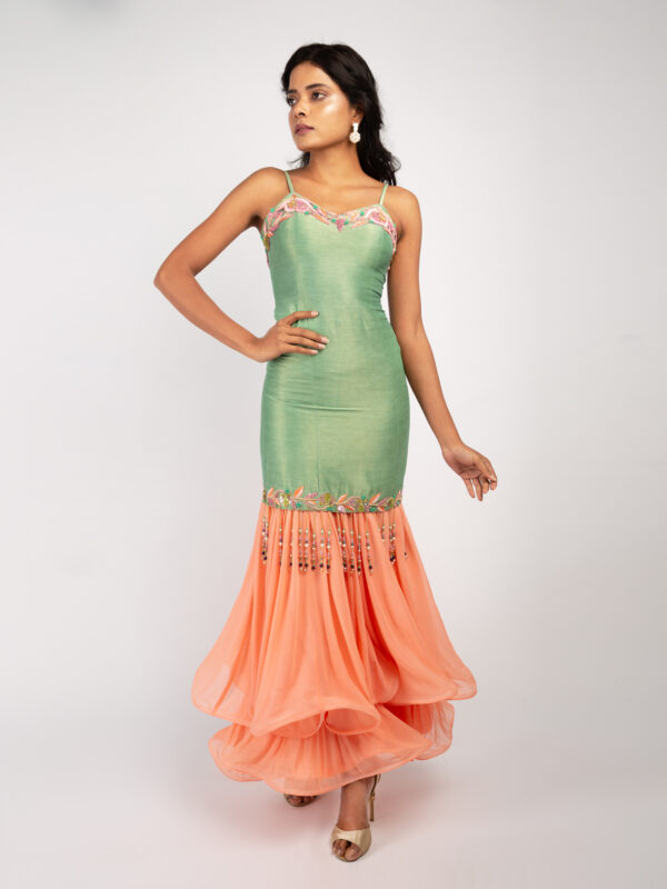 Green & Peach Mermaid Gown