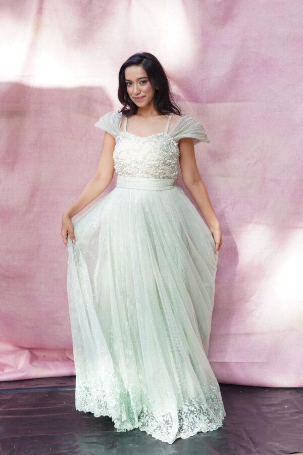 Mint Green Embellished Gown - Image 2