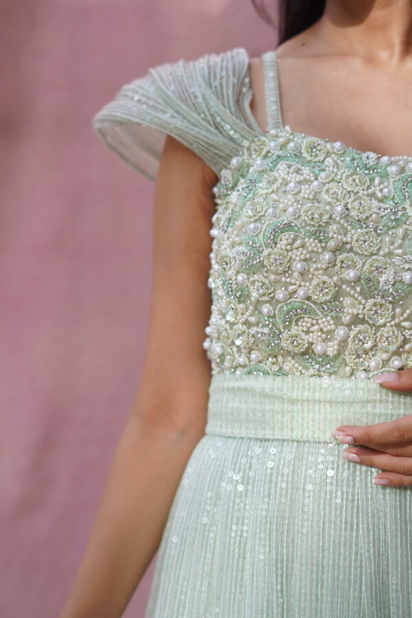 Mint Green Embellished Gown - Image 3