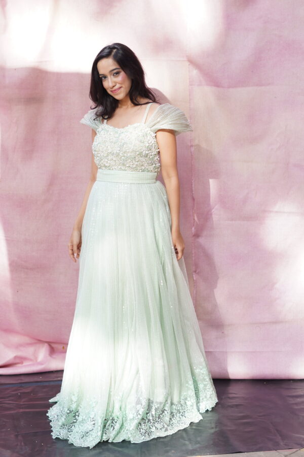 Mint Green Embellished Gown - Image 4