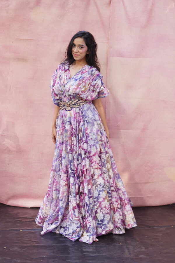 Multicolor Floral Pleated Gown - Image 3