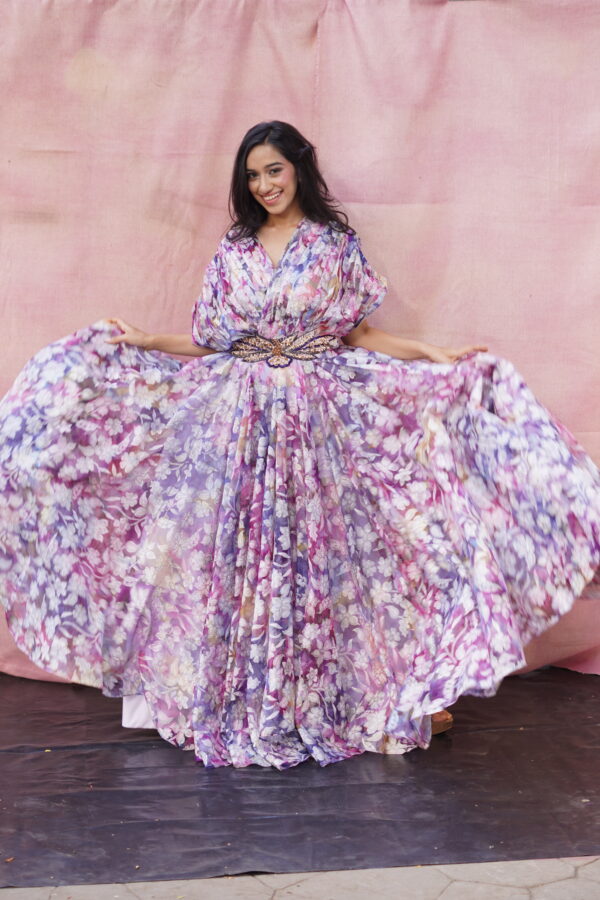 Multicolor Floral Pleated Gown - Image 2