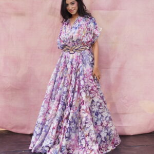 Multicolor Floral Pleated Gown