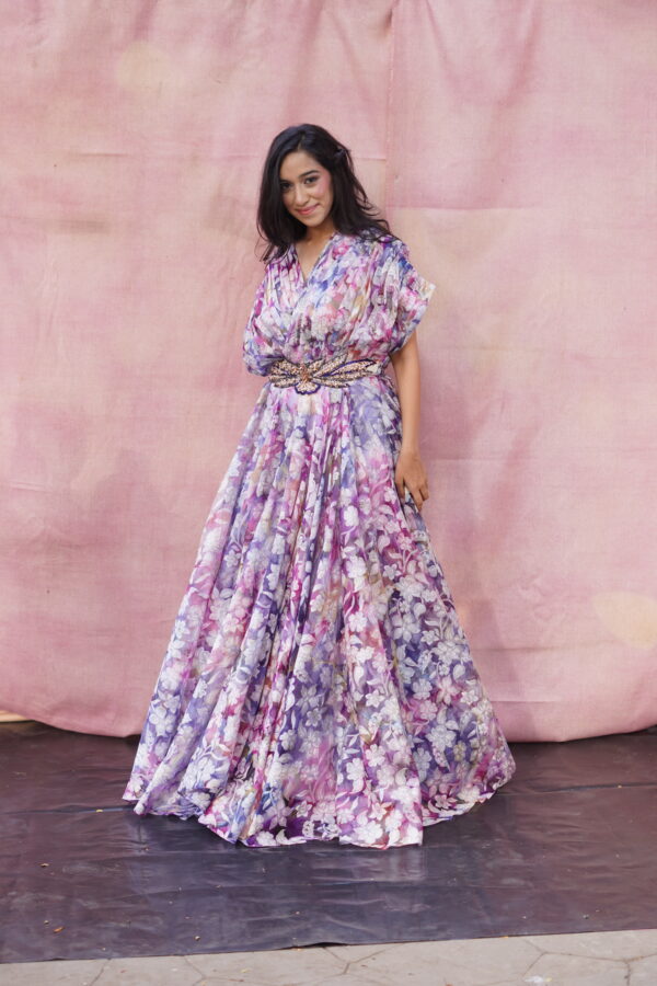 Multicolor Floral Pleated Gown