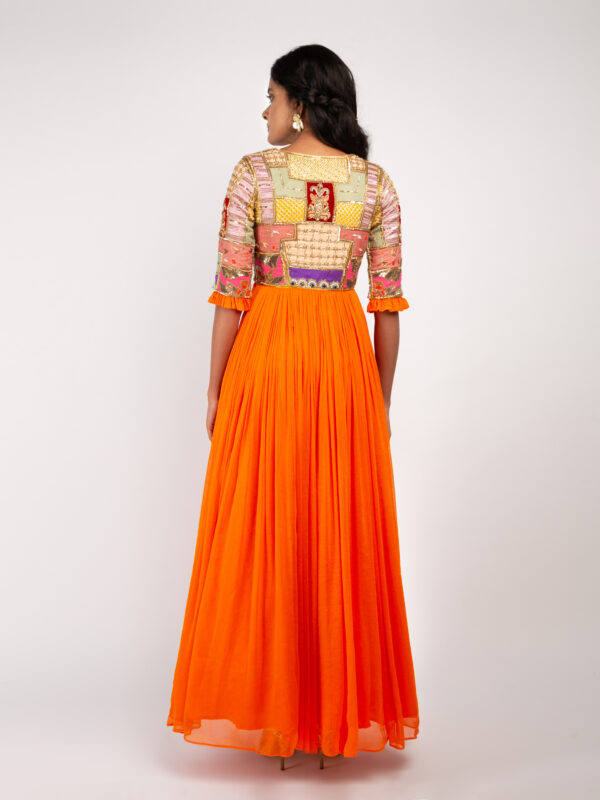 Orange Flowy Anarkali - Image 6