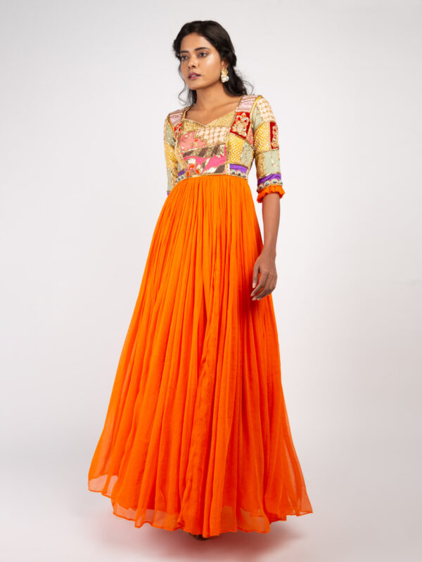 Orange Flowy Anarkali