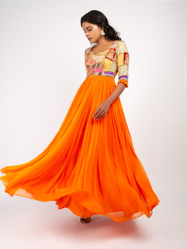 Orange Flowy Anarkali - Image 5