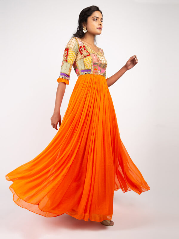 Orange Flowy Anarkali - Image 2