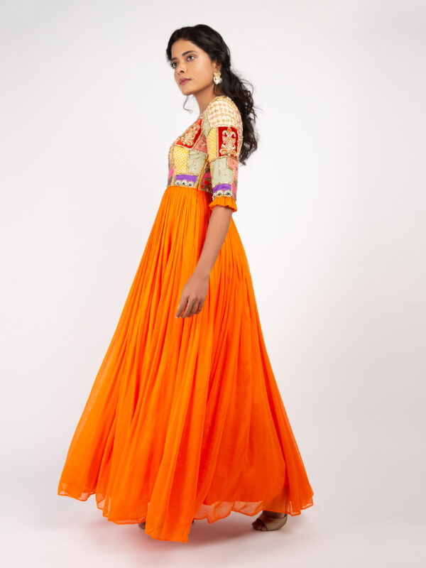 Orange Flowy Anarkali - Image 4