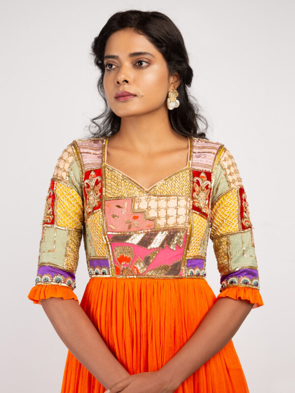 Orange Flowy Anarkali - Image 3