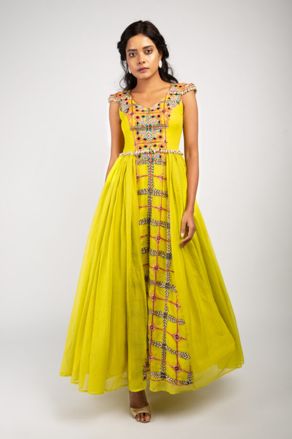 Lime Yellow Flared Gown