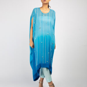 Ocean Blue Asymmetrical Kaftan Kurta Set