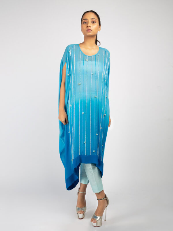 Ocean Blue Asymmetrical Kaftan Kurta Set