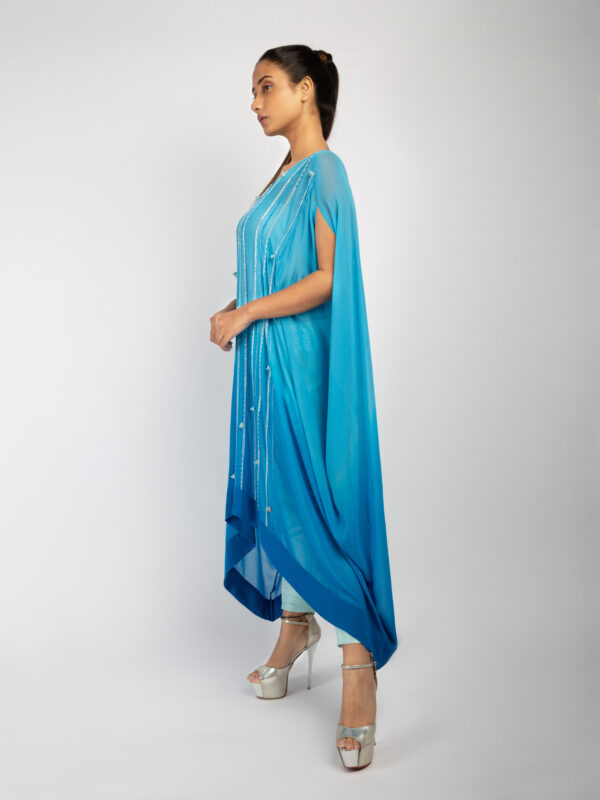 Ocean Blue Asymmetrical Kaftan Kurta Set - Image 4