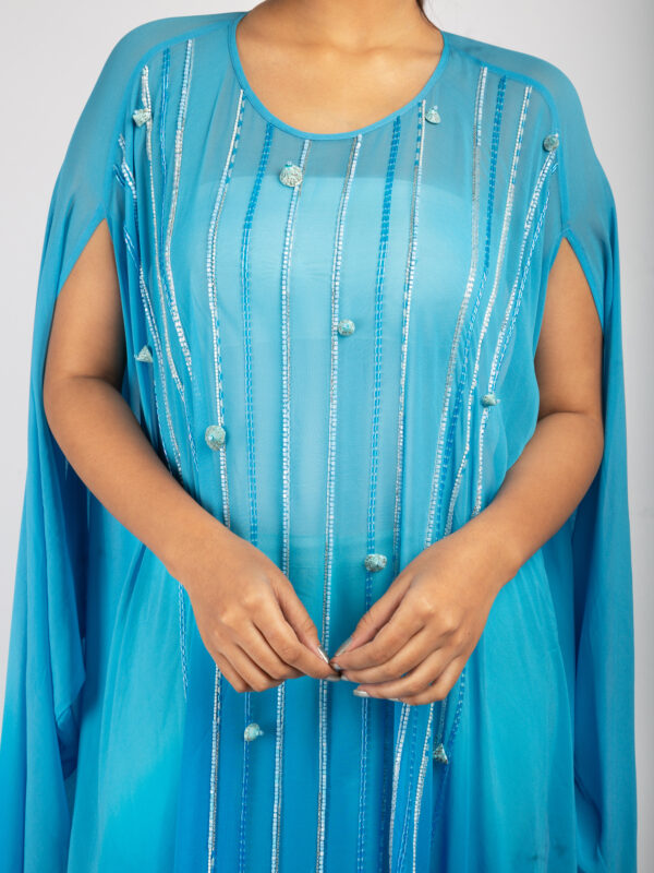 Ocean Blue Asymmetrical Kaftan Kurta Set - Image 2
