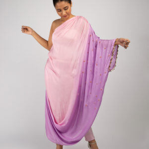 Blush to Lavender Ombre One-Shoulder Draped Kurta Set