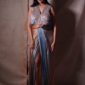 Ombre Metallic Draped Gown